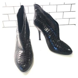 Vince Camuto black snakeskin booties